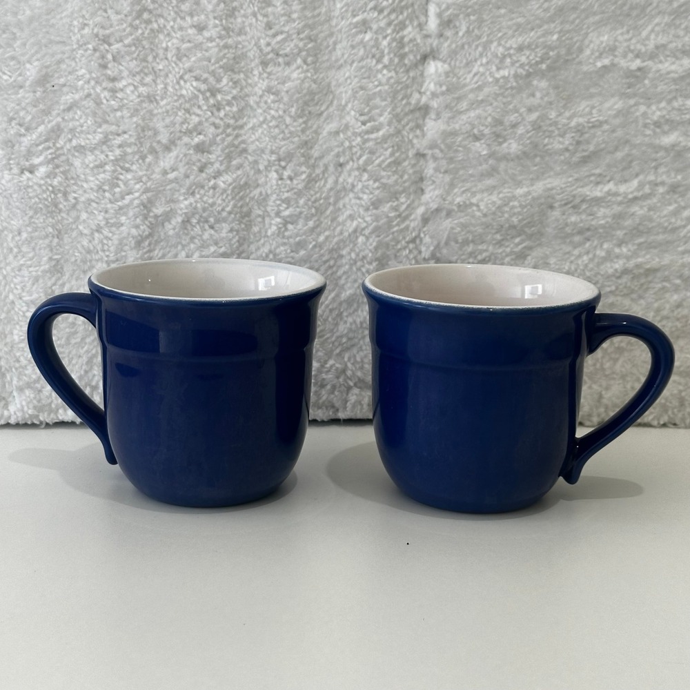 Emile Henry France Cobalt Blue Ceramic Coffee Mugs Set of 2 Model 8714 Stoneware
